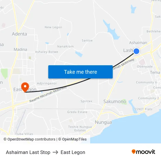 Ashaiman Last Stop to East Legon map