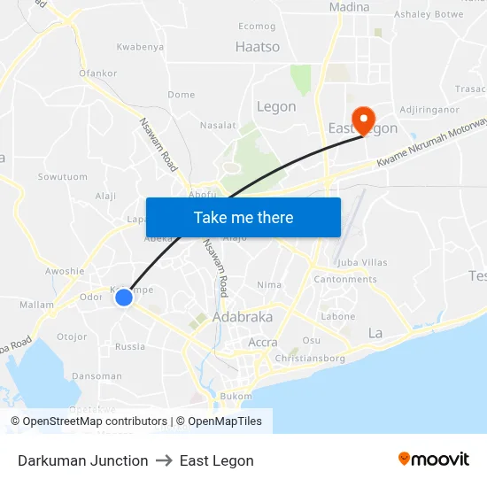 Darkuman Junction to East Legon map
