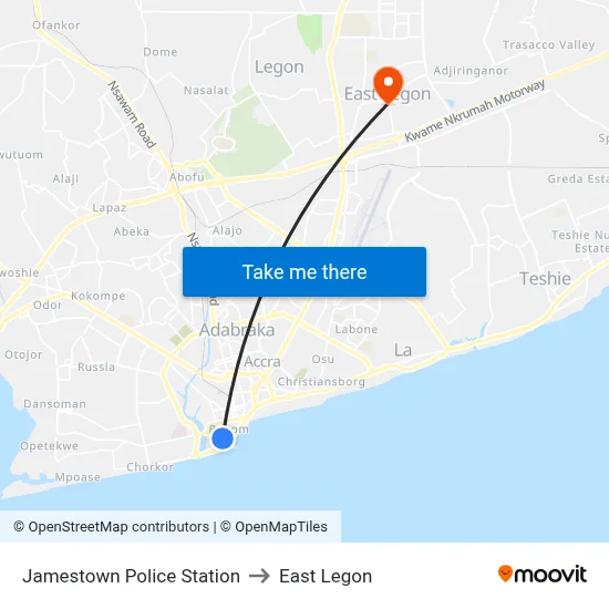 Jamestown Police Station to East Legon map