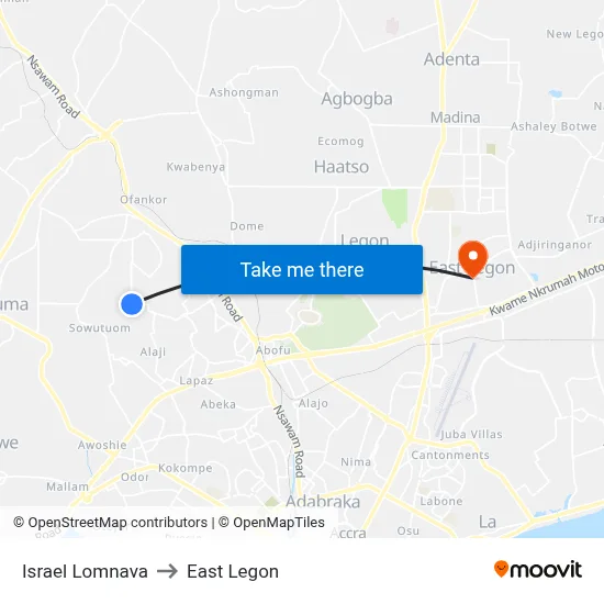 Israel Lomnava to East Legon map