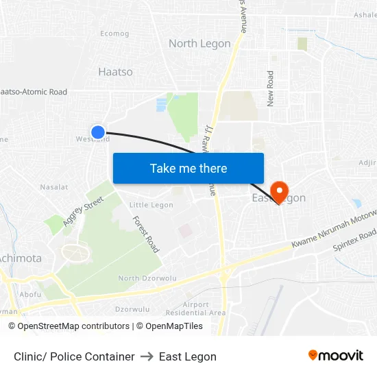 Clinic/ Police Container to East Legon map
