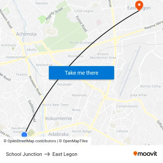School Junction to East Legon map
