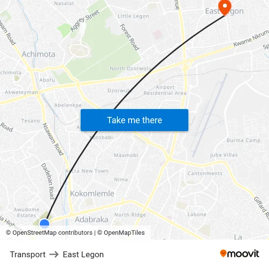 Transport to East Legon map