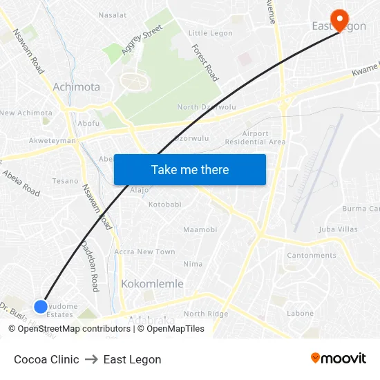 Cocoa Clinic to East Legon map