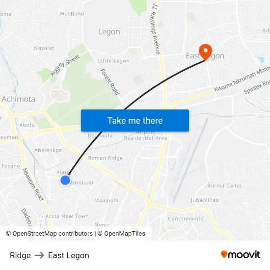 Ridge to East Legon map