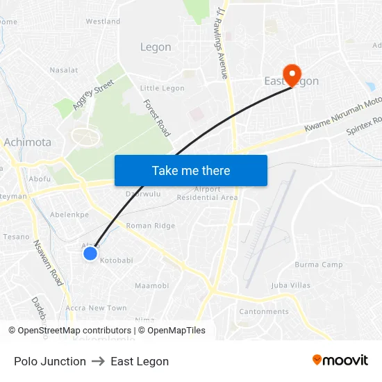 Polo Junction to East Legon map