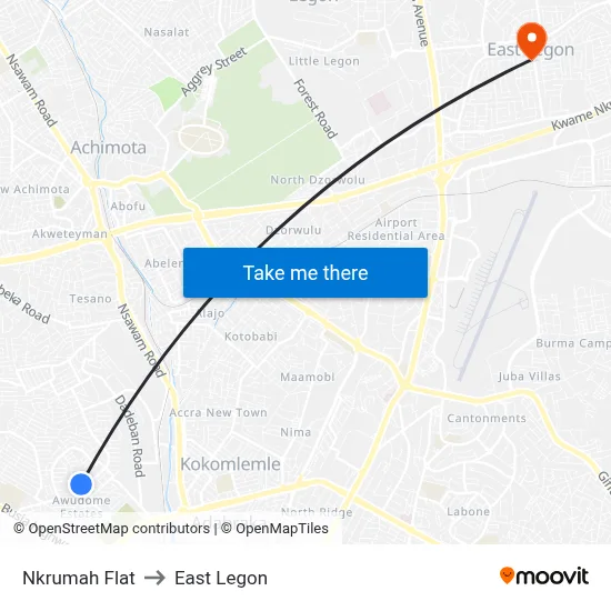 Nkrumah Flat to East Legon map