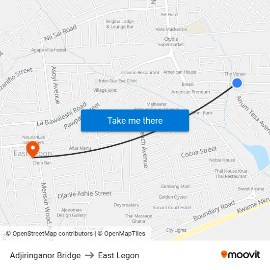 Adjiringanor Bridge to East Legon map