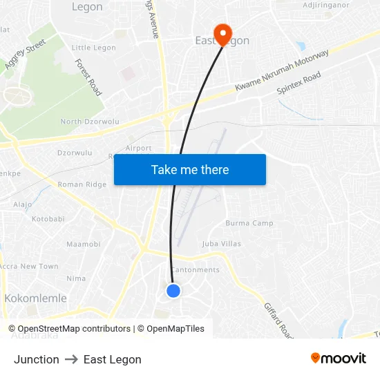 Junction to East Legon map