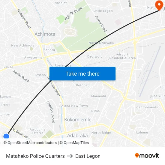 Mataheko Police Quarters to East Legon map