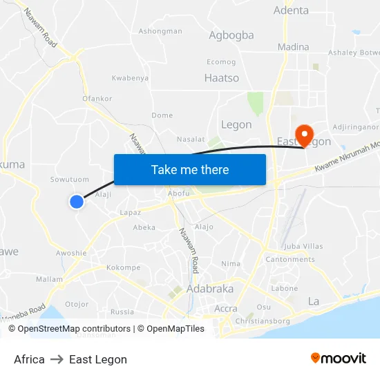 Africa to East Legon map