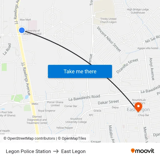 Legon Police Station to East Legon map