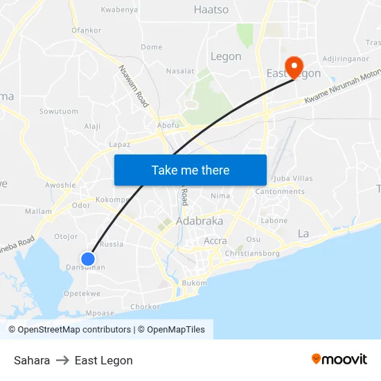 Sahara to East Legon map