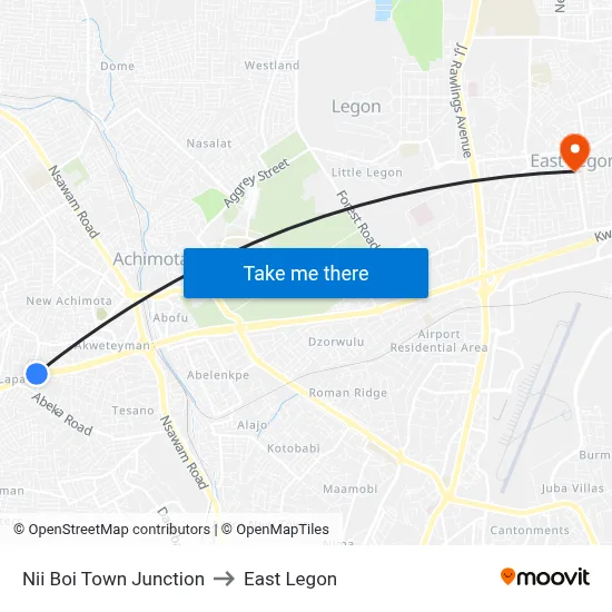 Nii Boi Town Junction to East Legon map