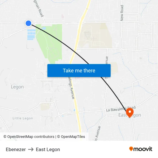 Ebenezer to East Legon map