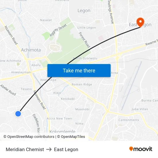 Meridian Chemist to East Legon map