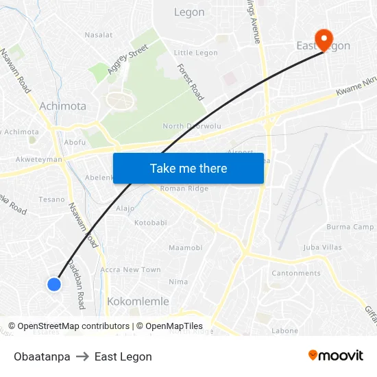 Obaatanpa to East Legon map