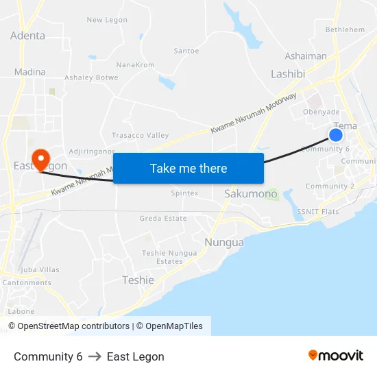 Community 6 to East Legon map