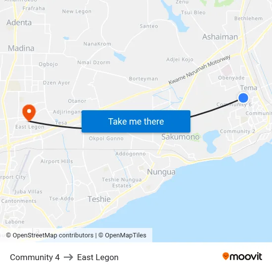 Community 4 to East Legon map