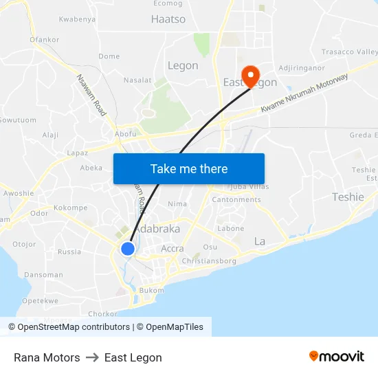 Rana Motors to East Legon map