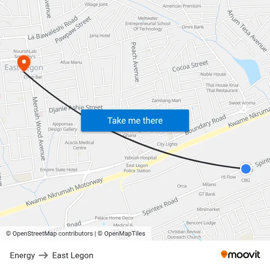 Energy to East Legon map