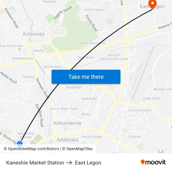 Kaneshie Market Station to East Legon map