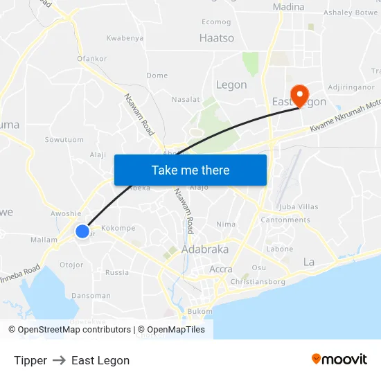 Tipper to East Legon map