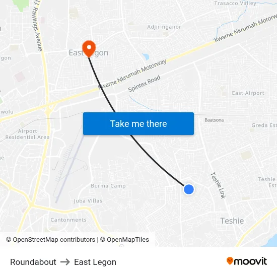 Roundabout to East Legon map