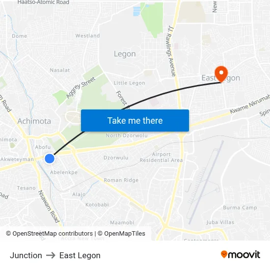 Junction to East Legon map