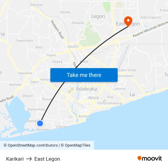 Karikari to East Legon map