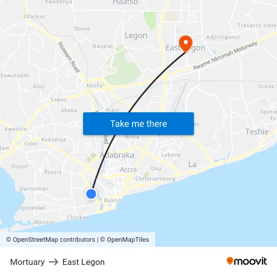 Mortuary to East Legon map