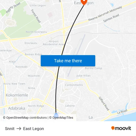 Snnit to East Legon map