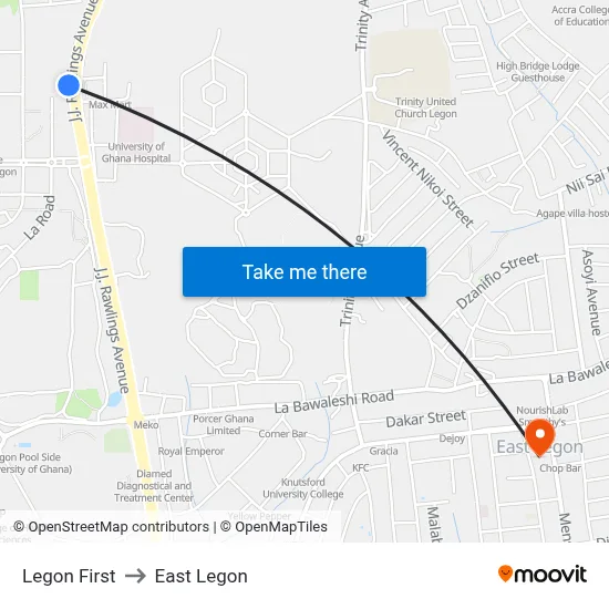 Legon First to East Legon map
