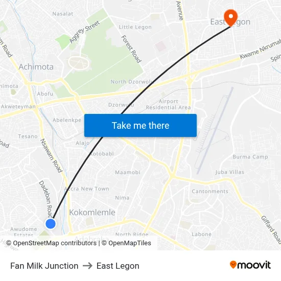 Fan Milk Junction to East Legon map