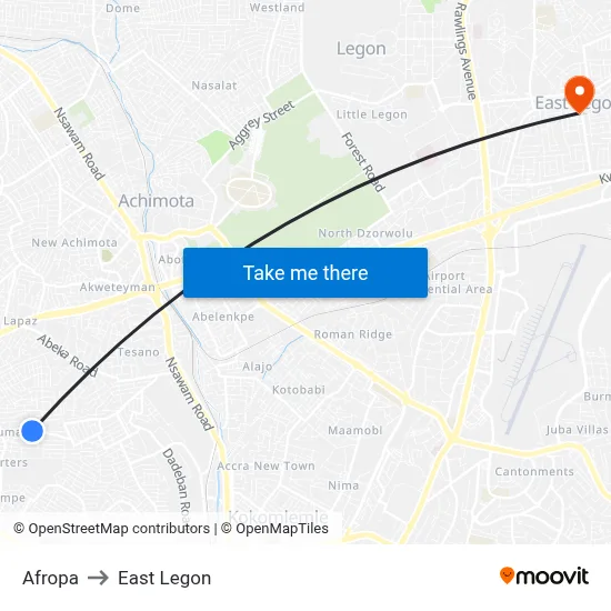 Afropa to East Legon map