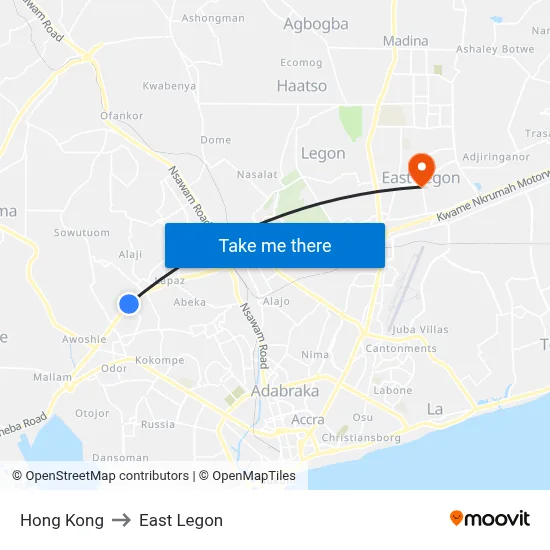 Hong Kong to East Legon map