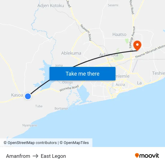 Amanfrom to East Legon map