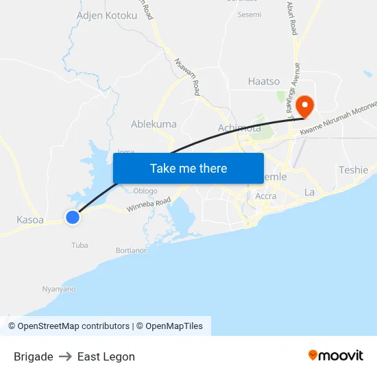 Brigade to East Legon map