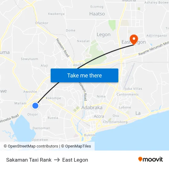 Sakaman Taxi Rank to East Legon map