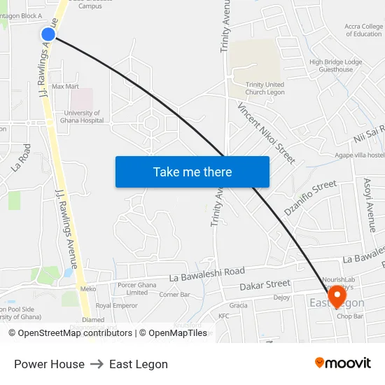 Power House to East Legon map