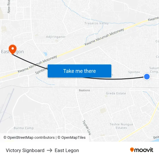 Victory Signboard to East Legon map