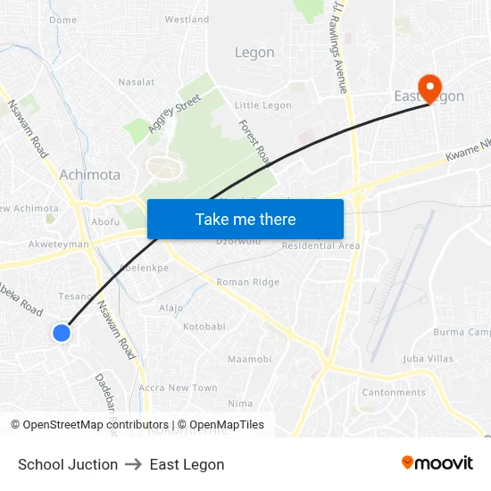 School Juction to East Legon map