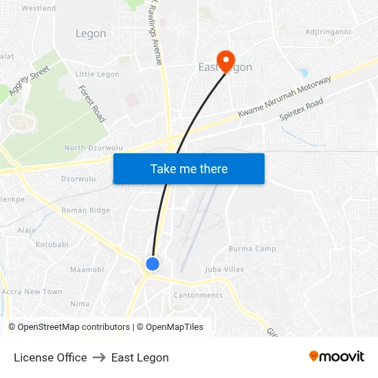 License Office to East Legon map