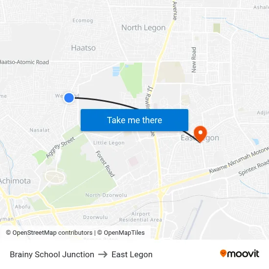 Brainy School Junction to East Legon map