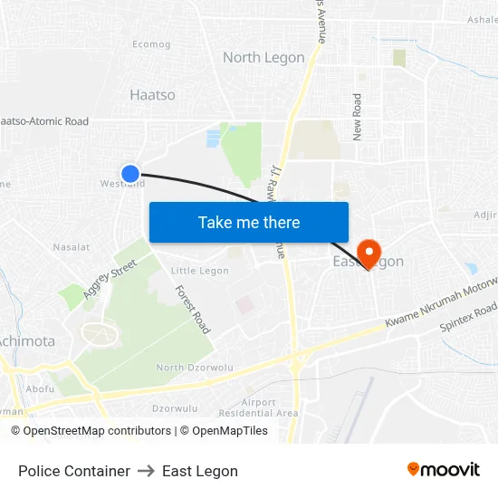 Police Container to East Legon map