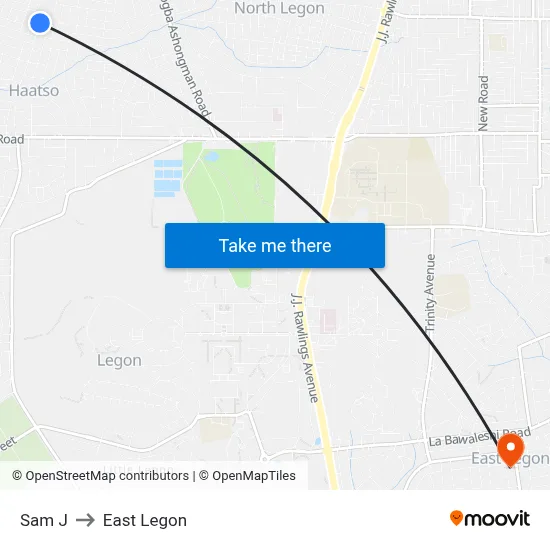 Sam J to East Legon map