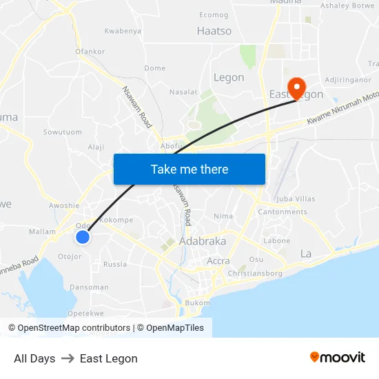 All Days to East Legon map