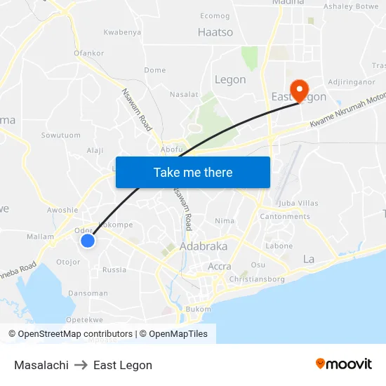 Masalachi to East Legon map
