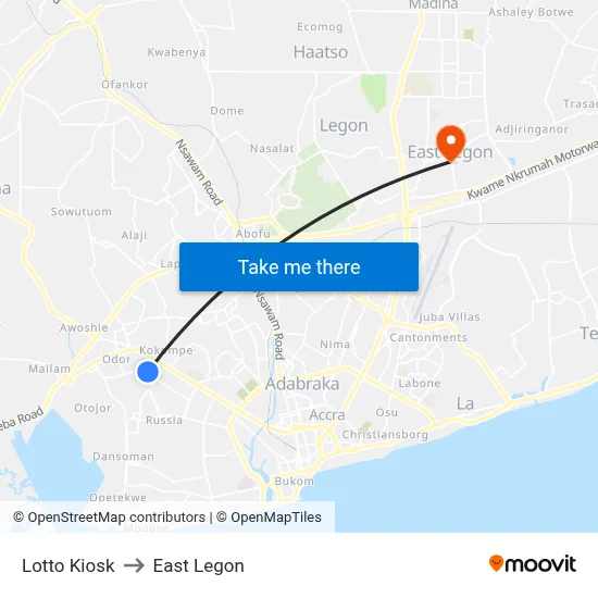 Lotto Kiosk to East Legon map