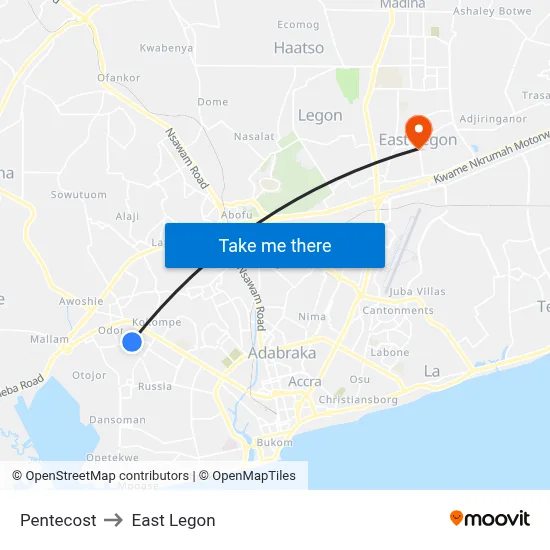 Pentecost to East Legon map